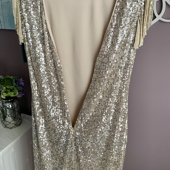 Gorgeous Frank Lyman Sequin dress with fringe Sz M - Picture 4 of 16